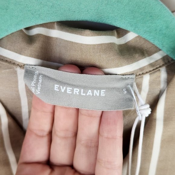 NWT Everlane Brown Stripe Button Up Collared PJ Pajama Shirt sz S - Picture 6 of 8